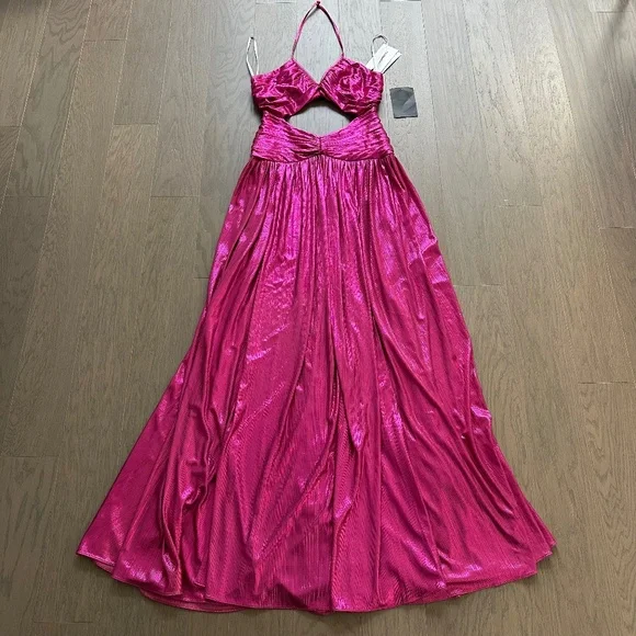 Retrofete Juliana Pink Metallic Lame Halter Cut Out Maxi Dress - with tags - S - Picture 2 of 12